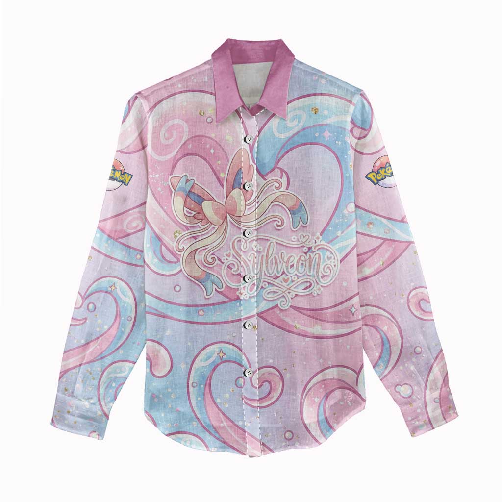 Sylveon Women Casual Shirt Magical Pastel Heart Ribbon Art