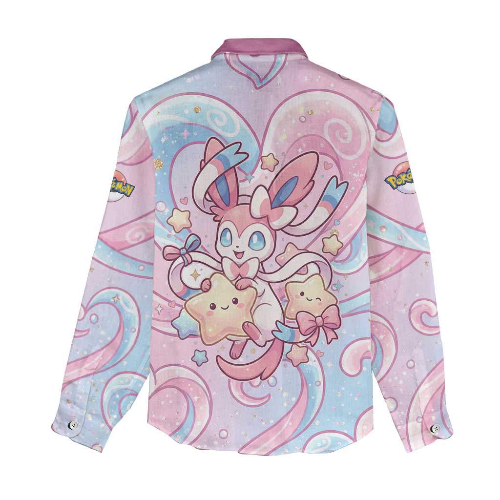 Sylveon Women Casual Shirt Magical Pastel Heart Ribbon Art