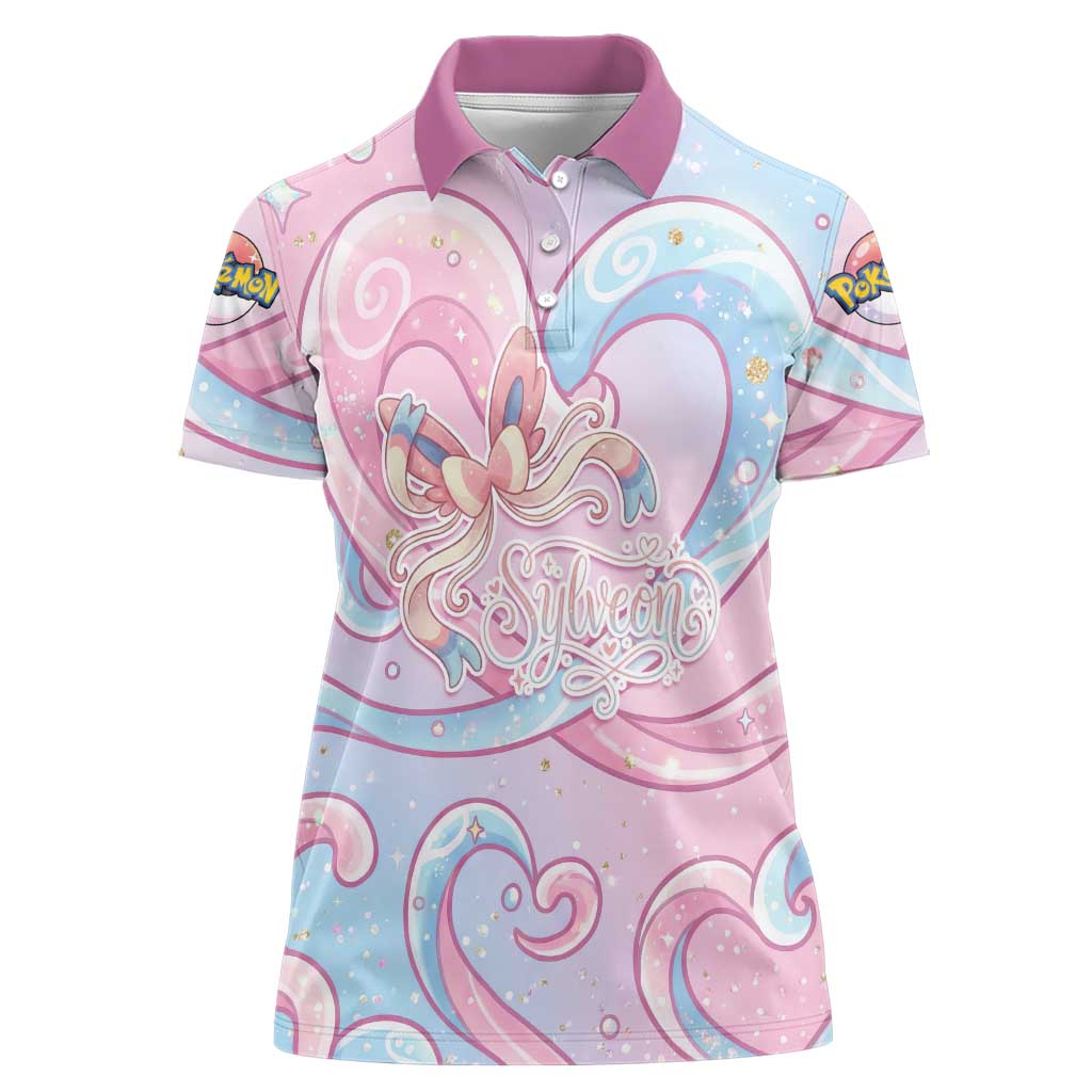 Sylveon Women Polo Shirt Magical Pastel Heart Ribbon Art
