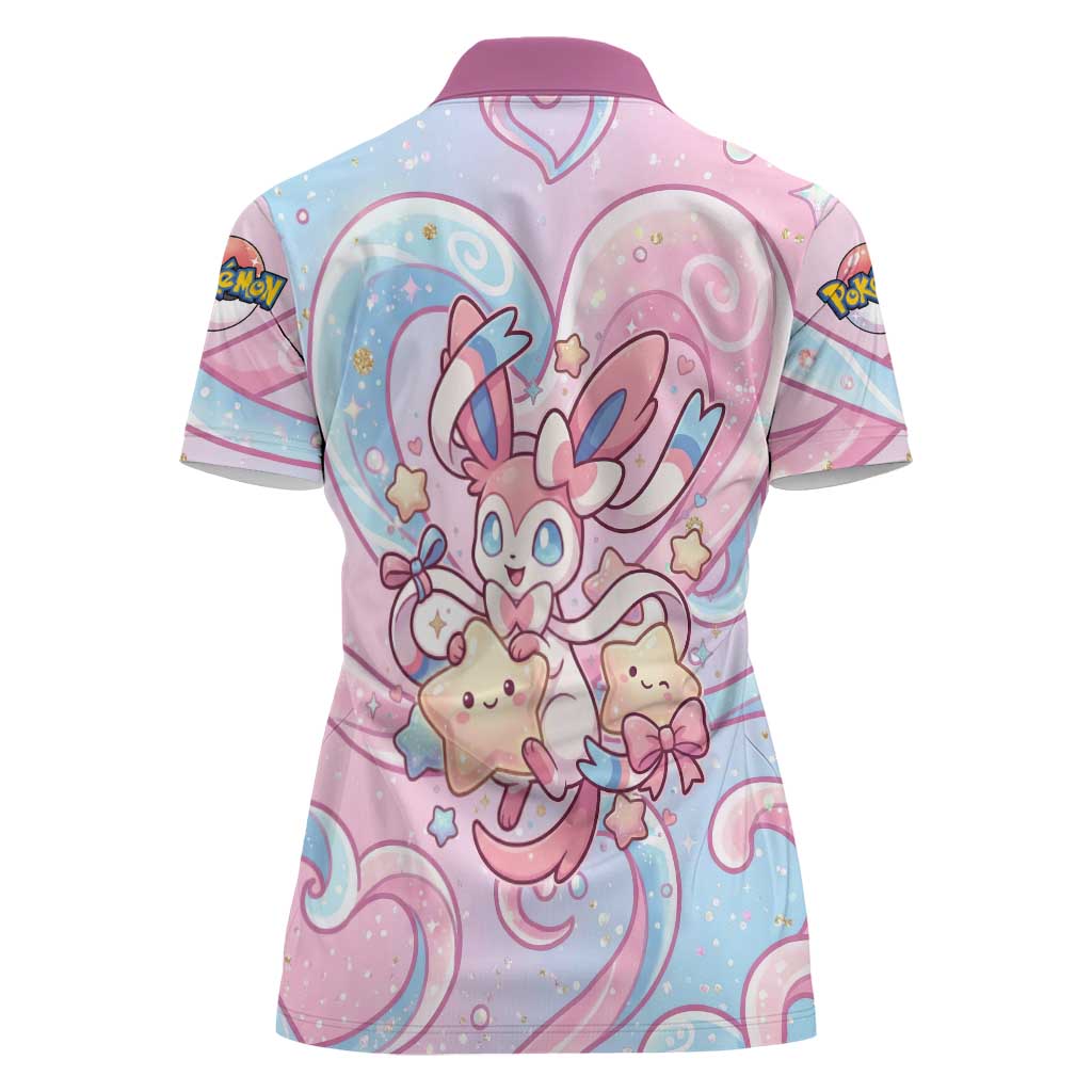 Sylveon Women Polo Shirt Magical Pastel Heart Ribbon Art
