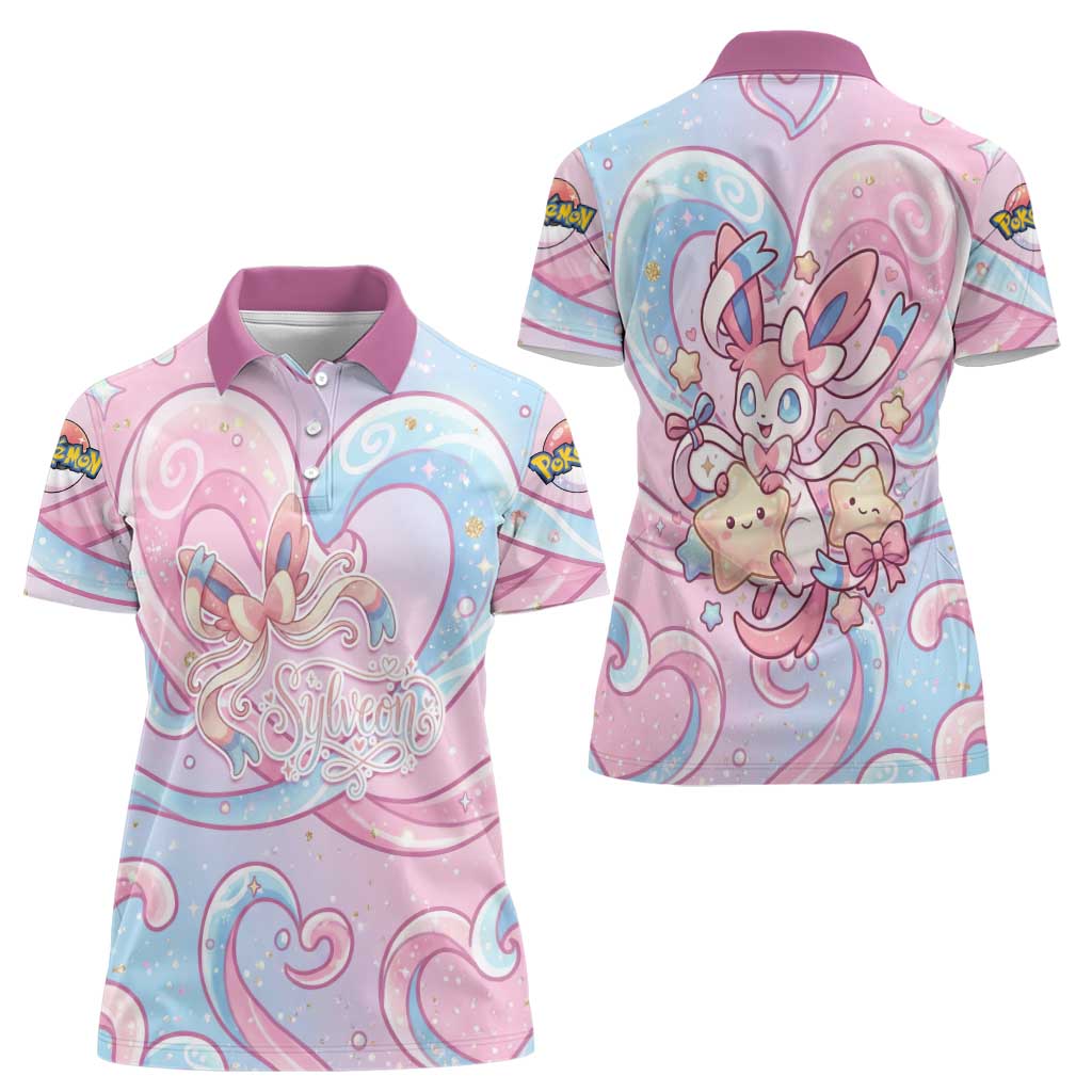 Sylveon Women Polo Shirt Magical Pastel Heart Ribbon Art