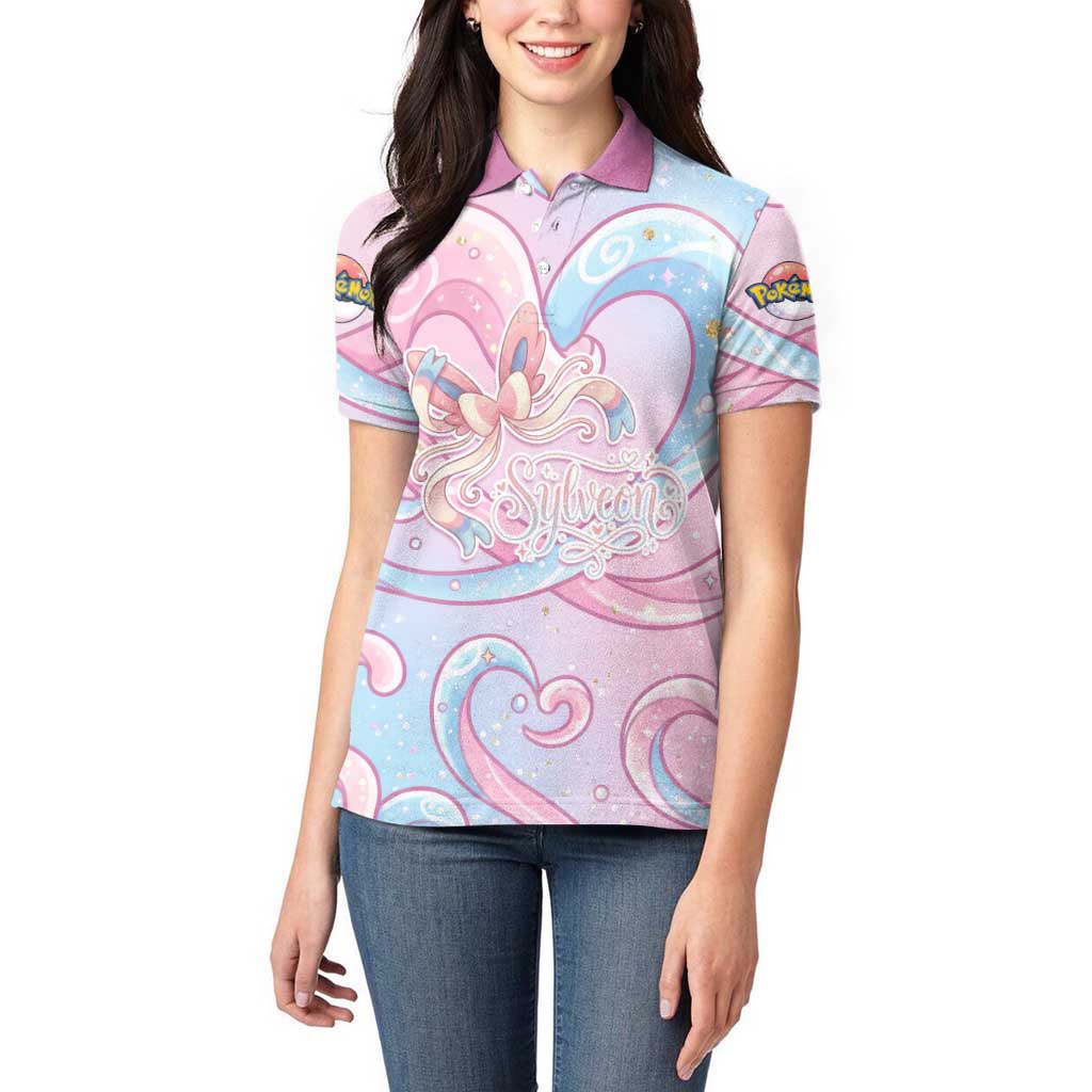Sylveon Women Polo Shirt Magical Pastel Heart Ribbon Art