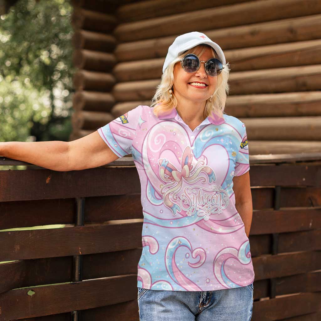 Sylveon Women Polo Shirt Magical Pastel Heart Ribbon Art