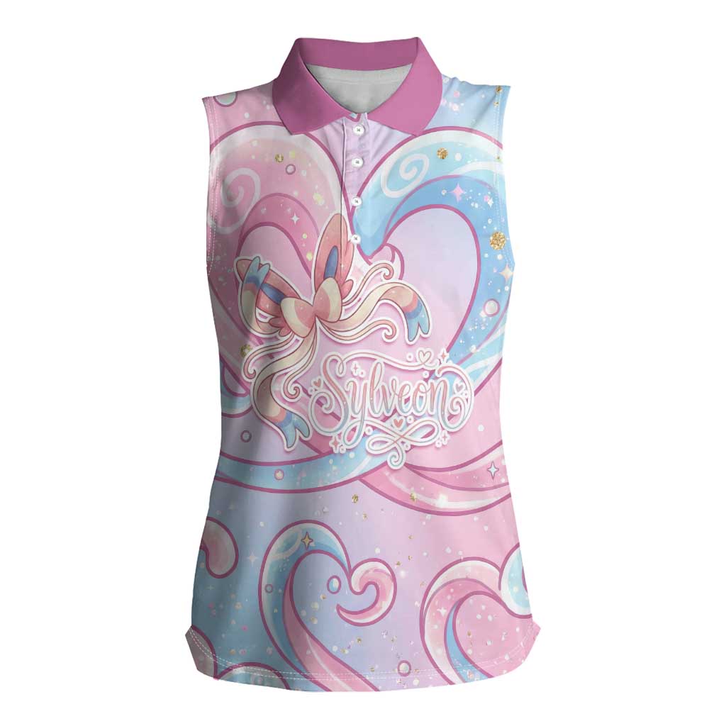 Sylveon Women Sleeveless Polo Shirt Magical Pastel Heart Ribbon Art