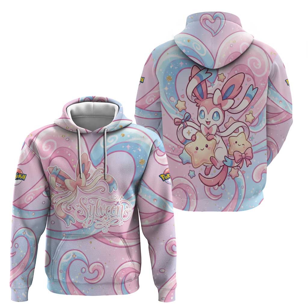 Sylveon Zip Hoodie Magical Pastel Heart Ribbon Art