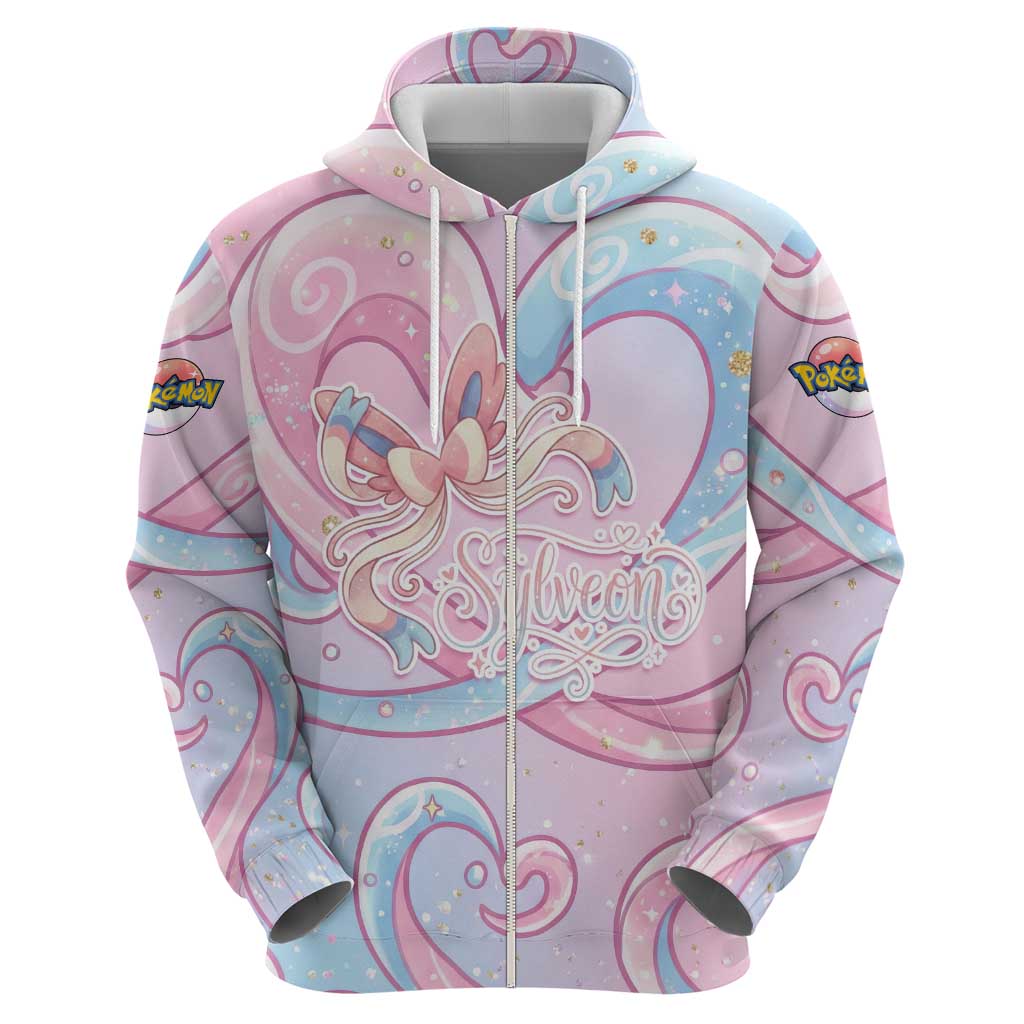 Sylveon Zip Hoodie Magical Pastel Heart Ribbon Art
