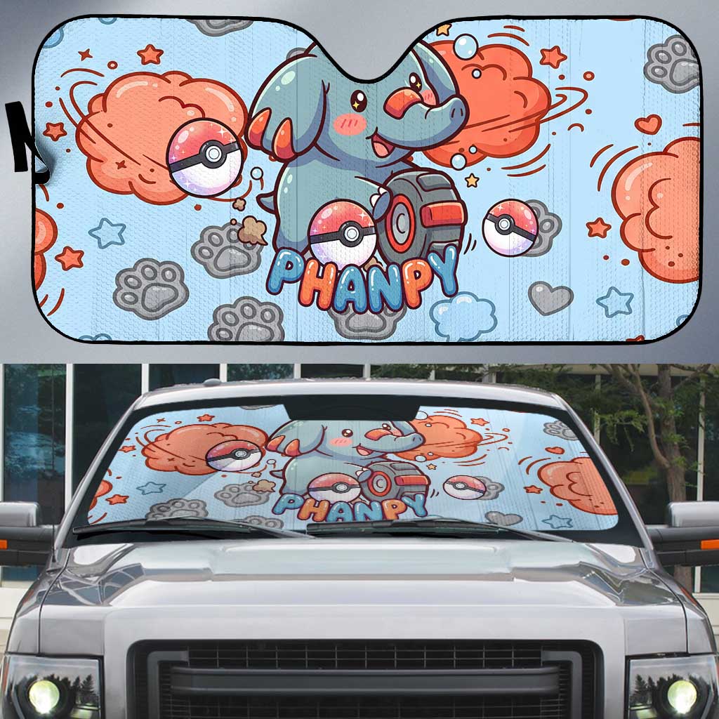 Phanpy Auto Sun Shade Playful Kawaii Cloud Burst Art
