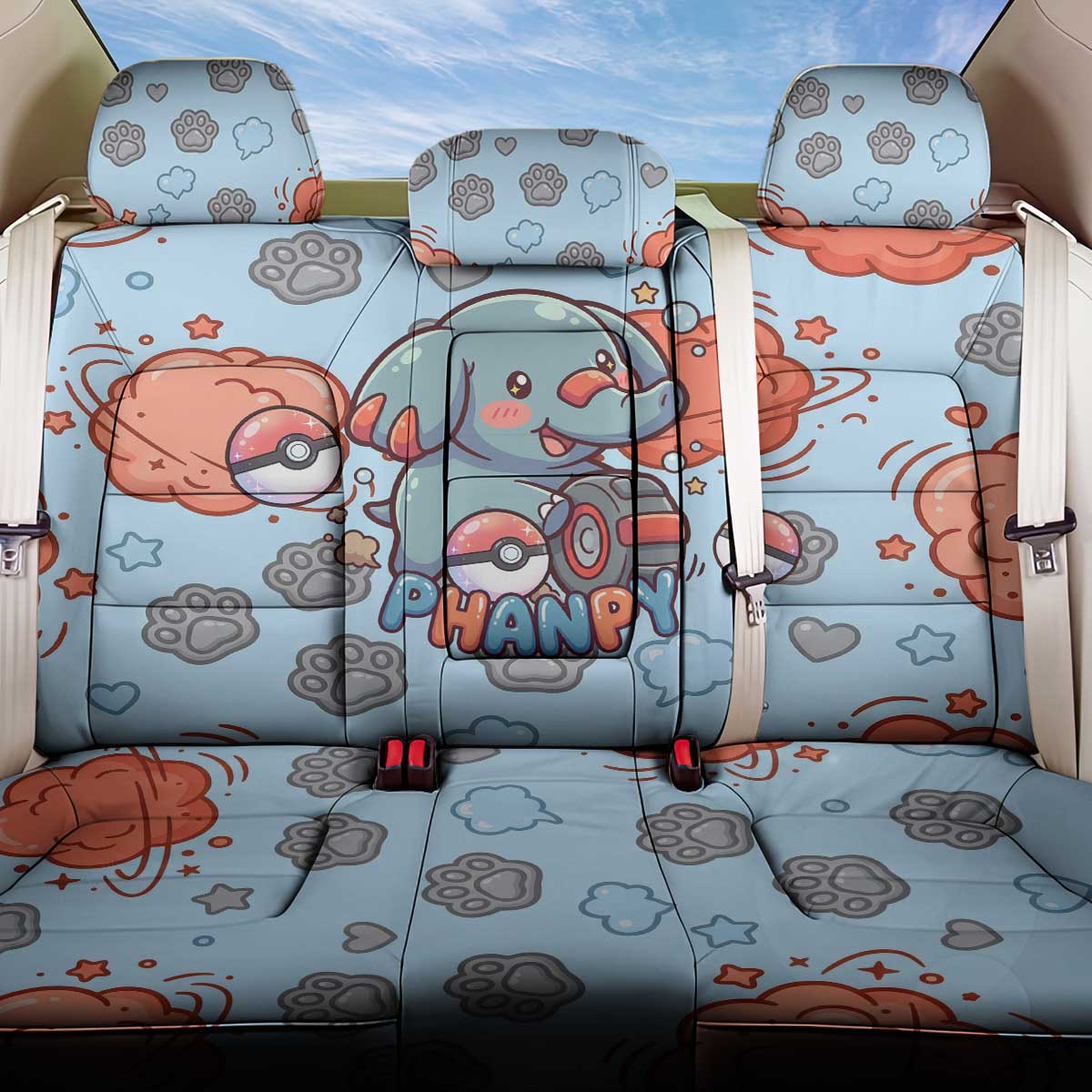 Phanpy Back Car Seat Cover Playful Kawaii Cloud Burst Art