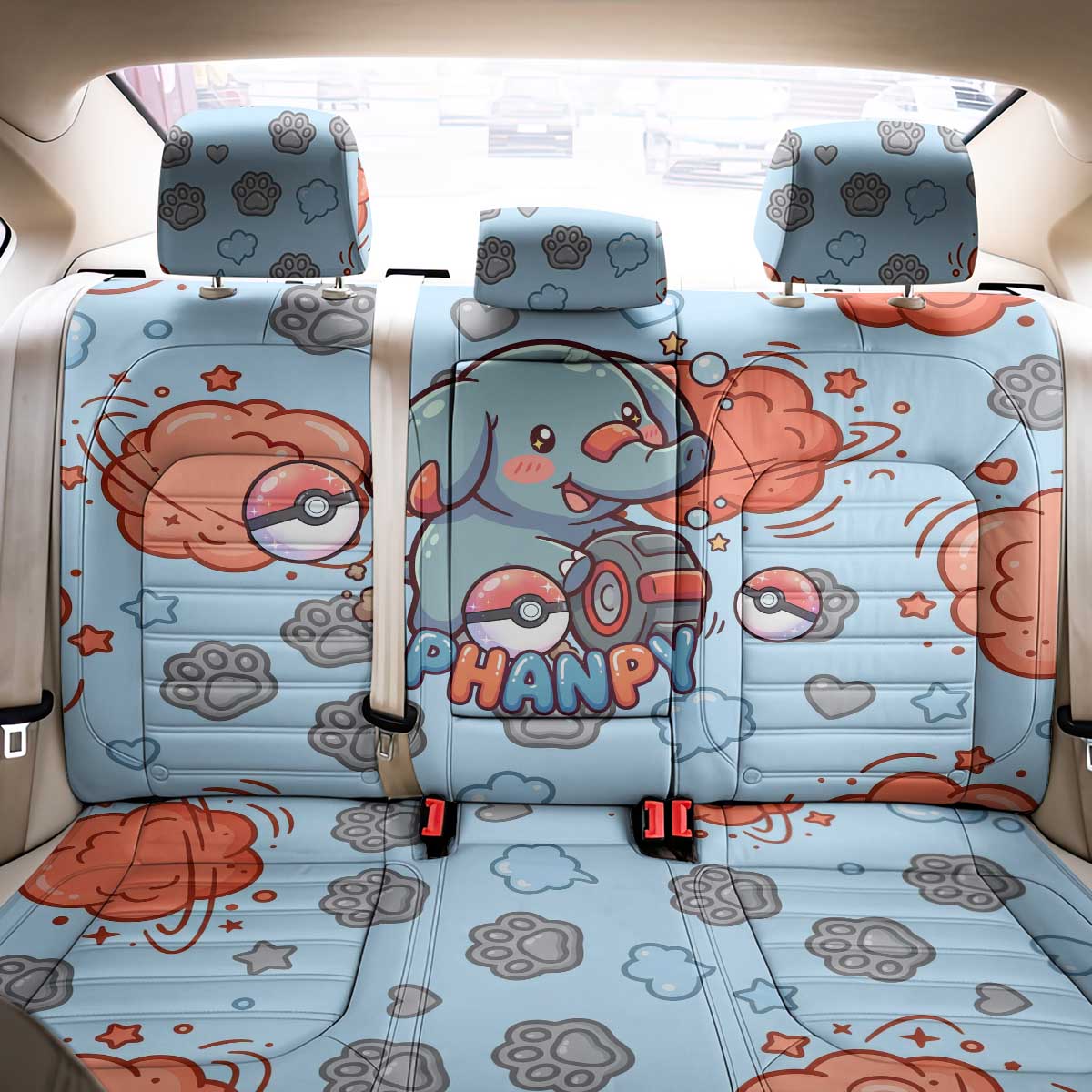 Phanpy Back Car Seat Cover Playful Kawaii Cloud Burst Art
