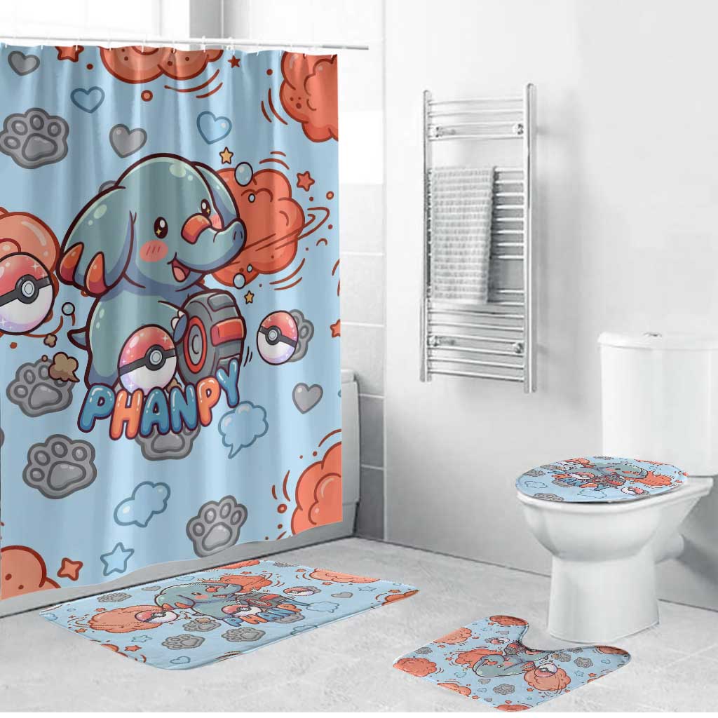 Phanpy Bathroom Set Playful Kawaii Cloud Burst Art