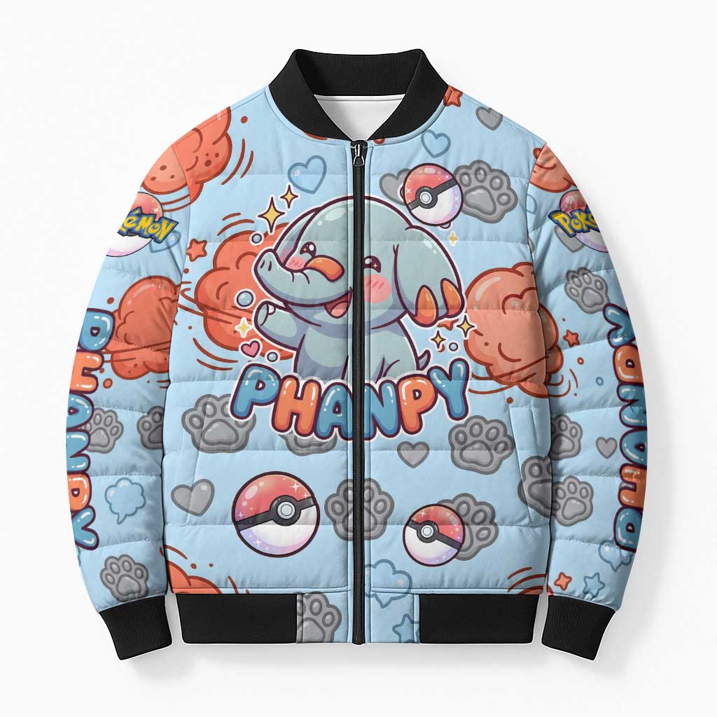 Phanpy Bomber Puffer Jacket Playful Kawaii Cloud Burst Art