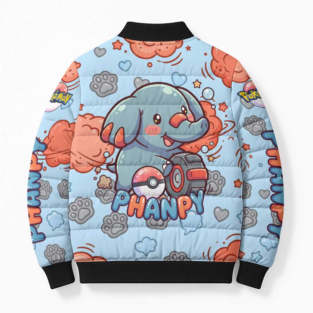Phanpy Bomber Puffer Jacket Playful Kawaii Cloud Burst Art