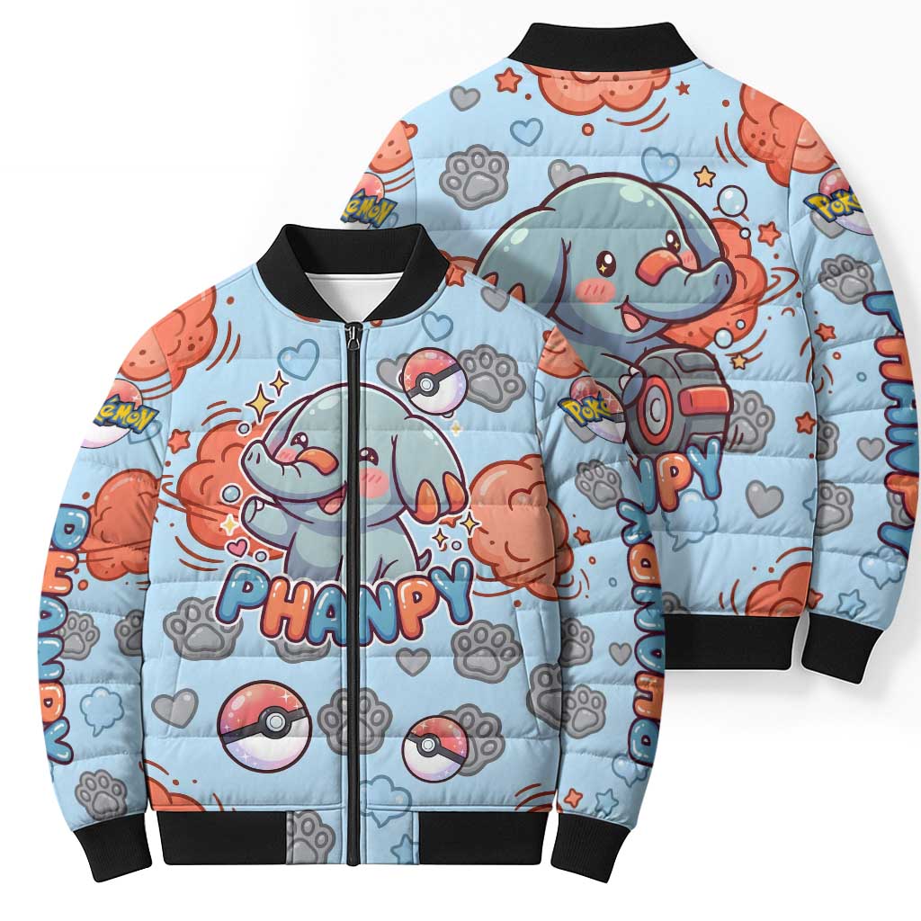Phanpy Bomber Puffer Jacket Playful Kawaii Cloud Burst Art