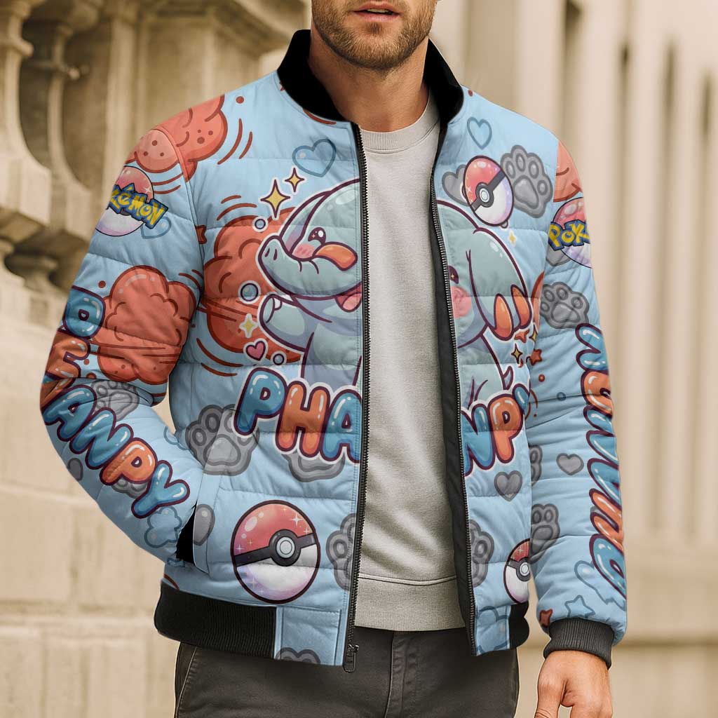 Phanpy Bomber Puffer Jacket Playful Kawaii Cloud Burst Art