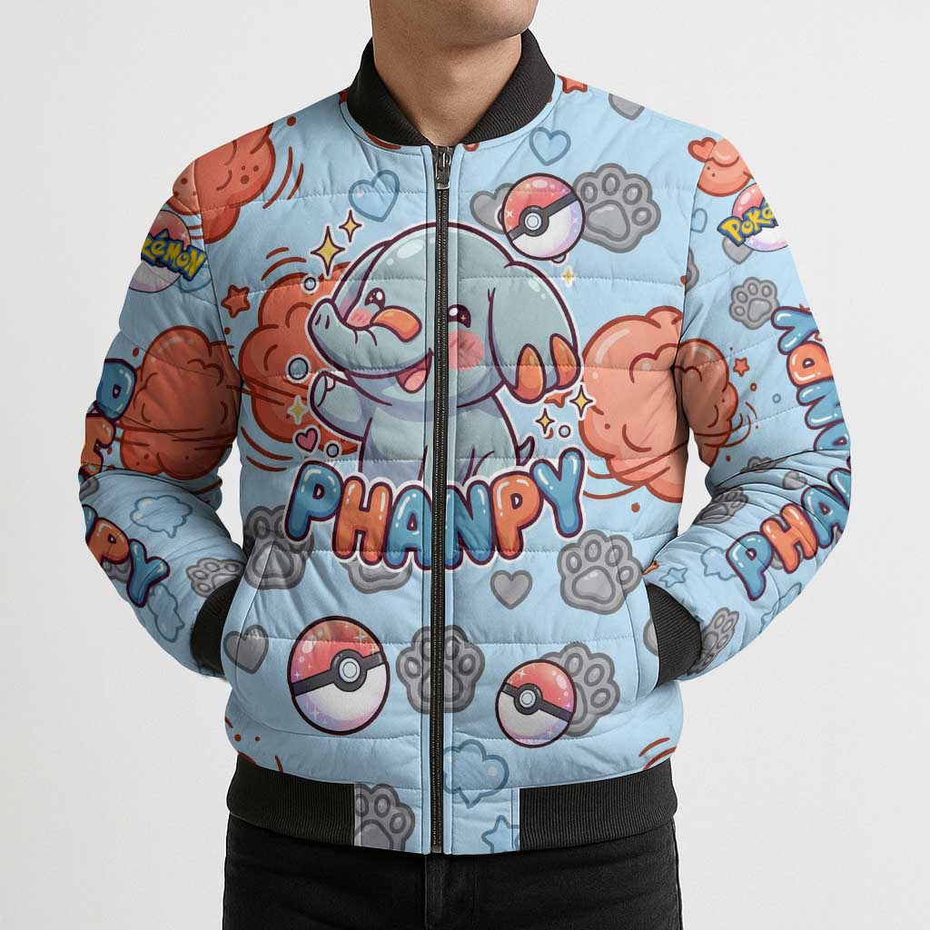 Phanpy Bomber Puffer Jacket Playful Kawaii Cloud Burst Art