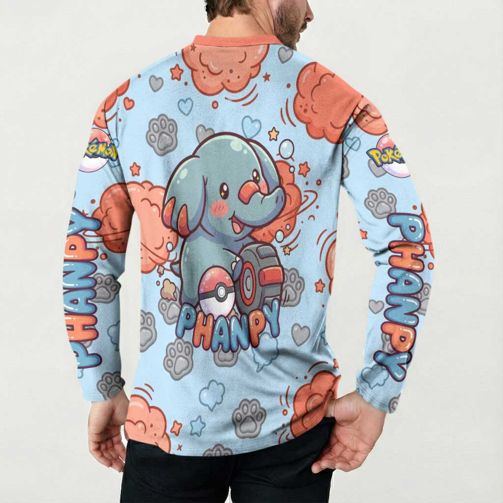 Phanpy Button Sweatshirt Playful Kawaii Cloud Burst Art