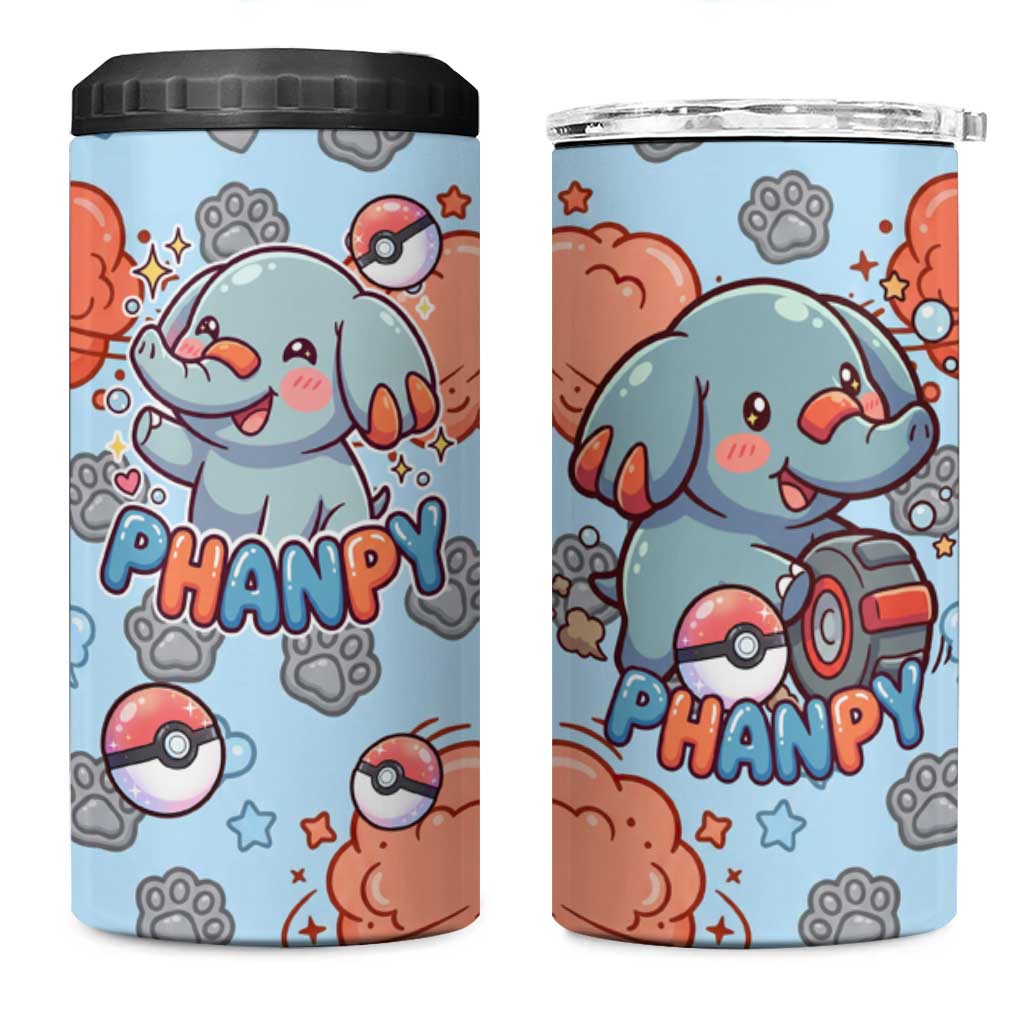 Phanpy 4 in 1 Can Cooler Tumbler Playful Kawaii Cloud Burst Art