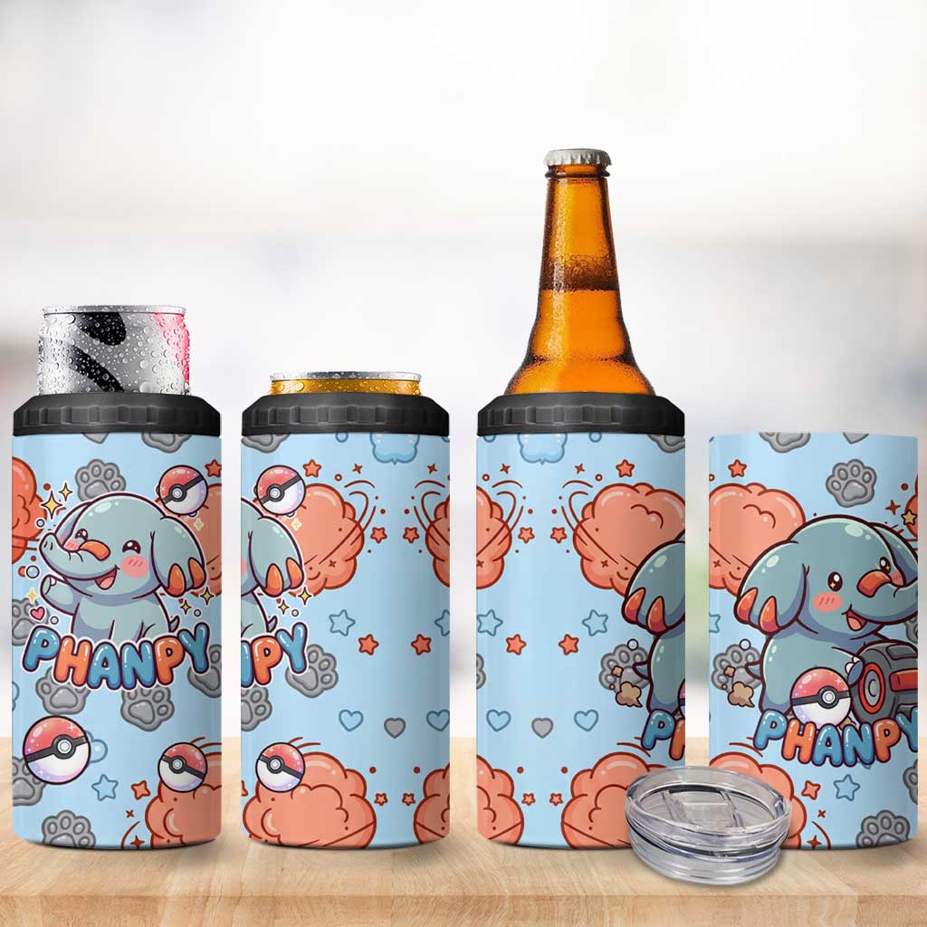 Phanpy 4 in 1 Can Cooler Tumbler Playful Kawaii Cloud Burst Art