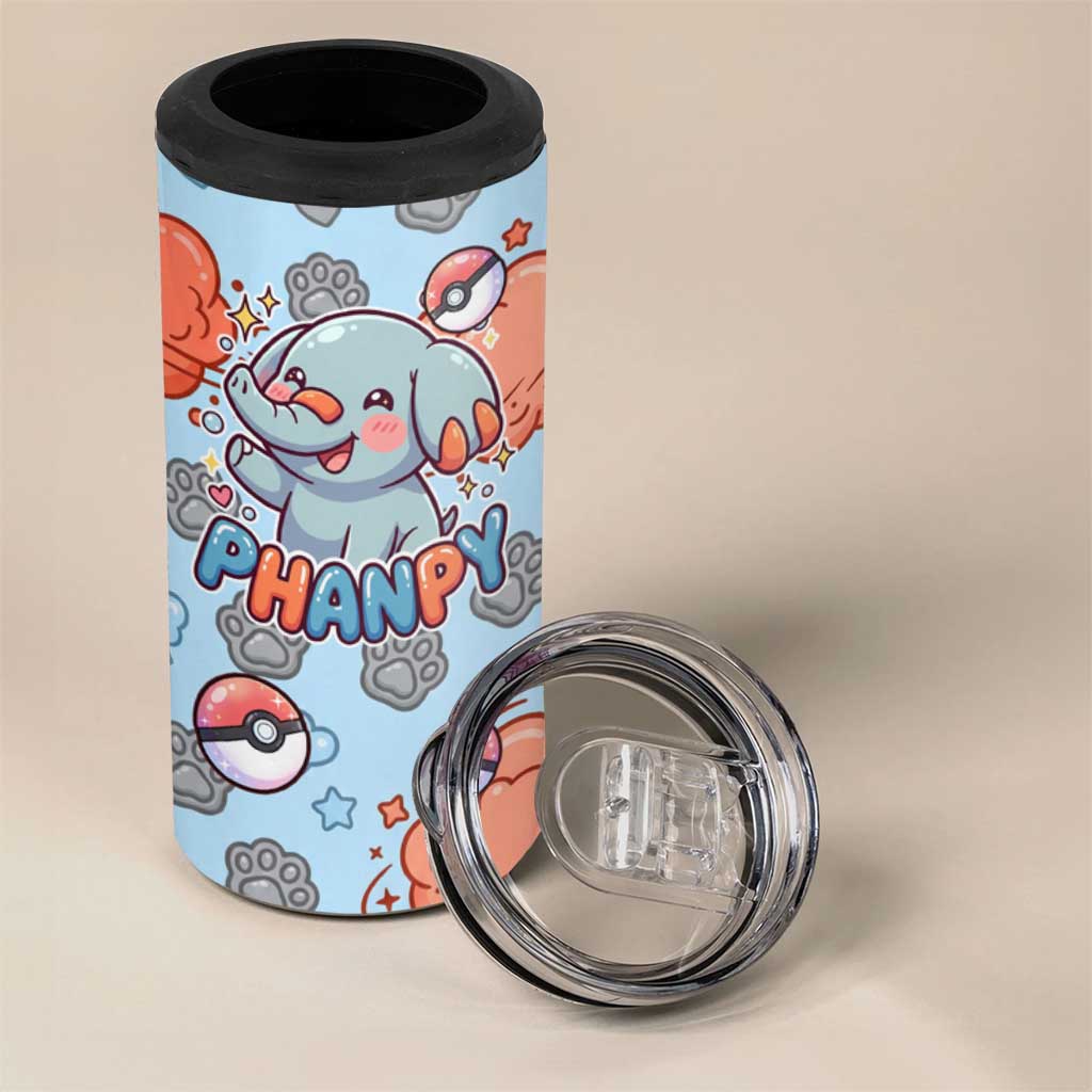 Phanpy 4 in 1 Can Cooler Tumbler Playful Kawaii Cloud Burst Art