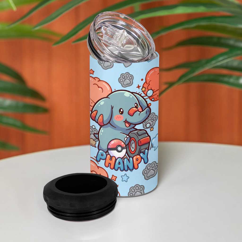 Phanpy 4 in 1 Can Cooler Tumbler Playful Kawaii Cloud Burst Art