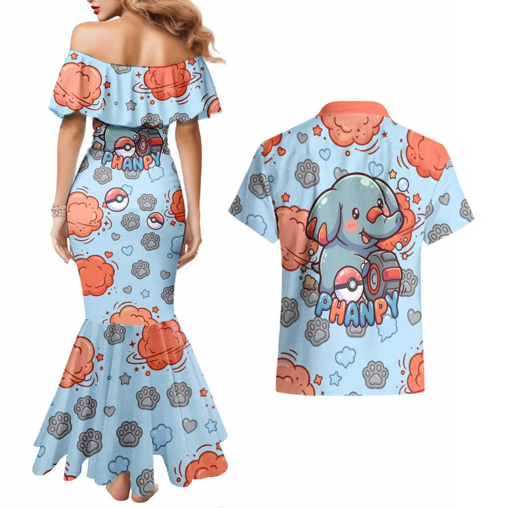 Phanpy Couples Matching Mermaid Dress and Hawaiian Shirt Playful Kawaii Cloud Burst Art