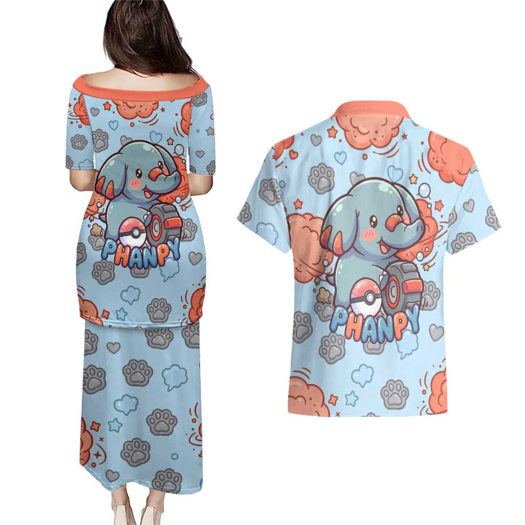 Phanpy Couples Matching Puletasi and Hawaiian Shirt Playful Kawaii Cloud Burst Art