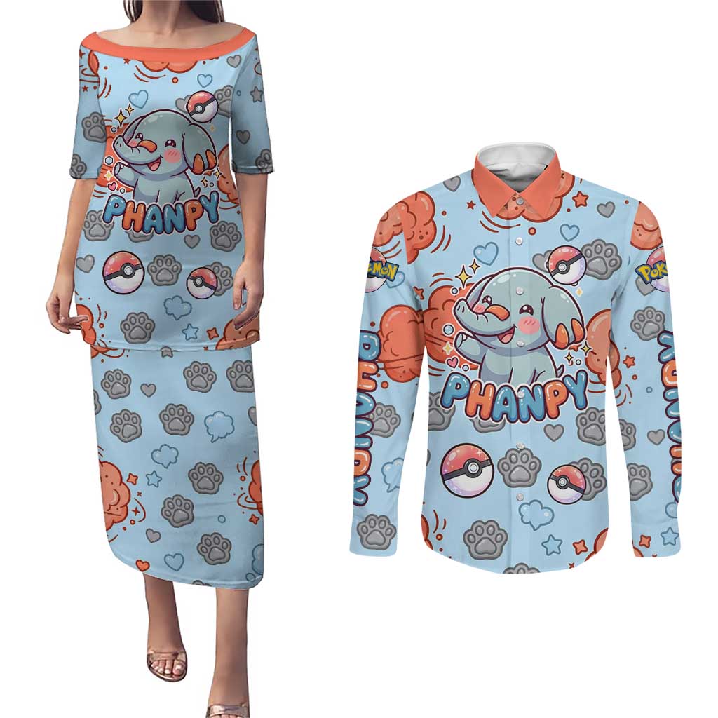Phanpy Couples Matching Puletasi and Long Sleeve Button Shirt Playful Kawaii Cloud Burst Art
