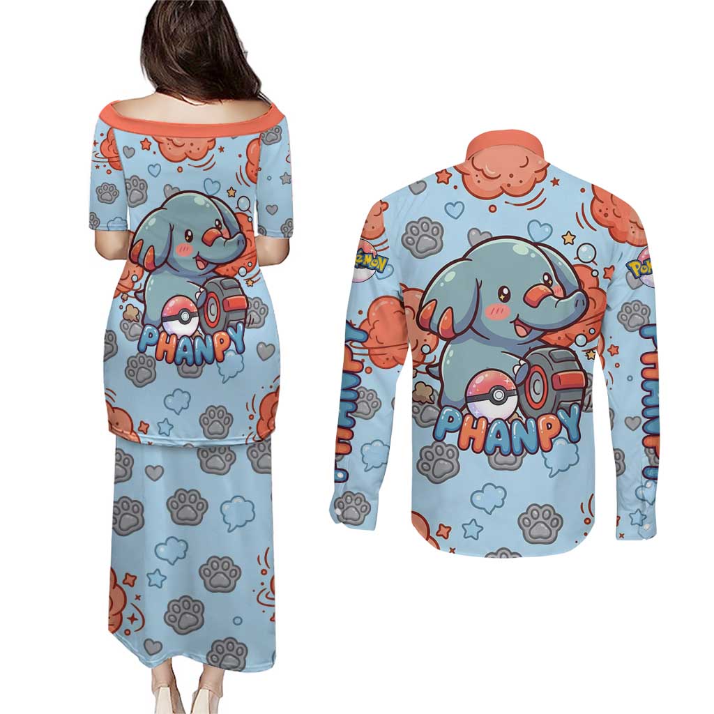 Phanpy Couples Matching Puletasi and Long Sleeve Button Shirt Playful Kawaii Cloud Burst Art