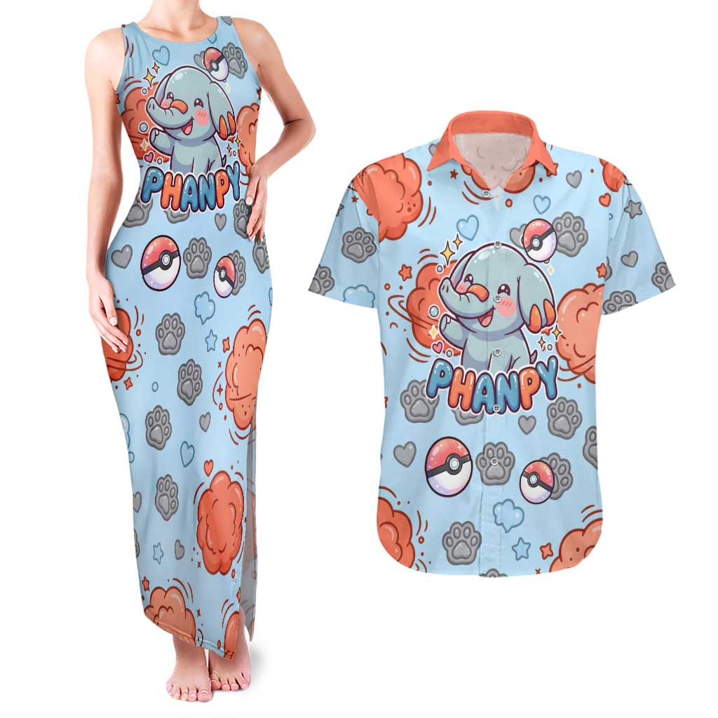 Phanpy Couples Matching Tank Maxi Dress and Hawaiian Shirt Playful Kawaii Cloud Burst Art