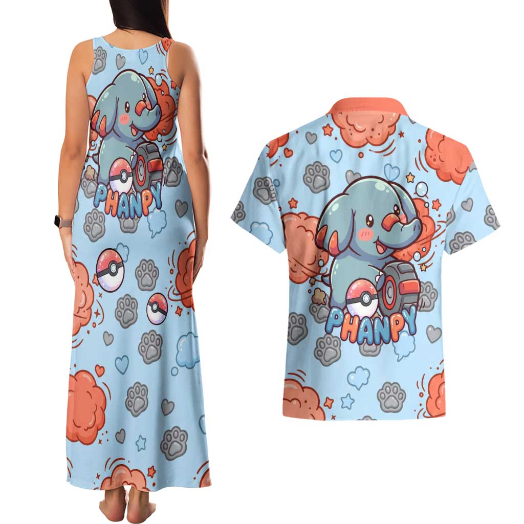 Phanpy Couples Matching Tank Maxi Dress and Hawaiian Shirt Playful Kawaii Cloud Burst Art