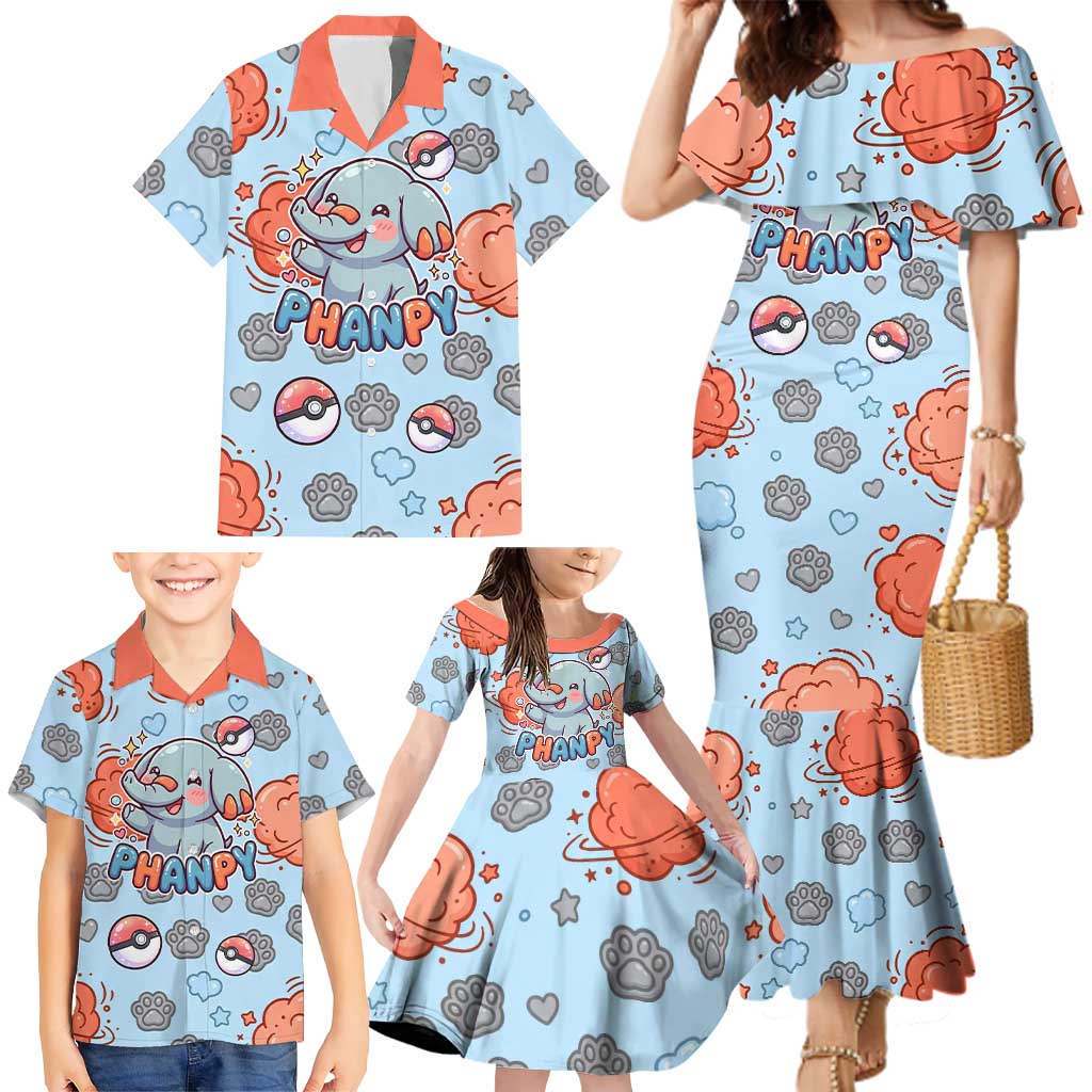 Phanpy Family Matching Mermaid Dress and Hawaiian Shirt Playful Kawaii Cloud Burst Art