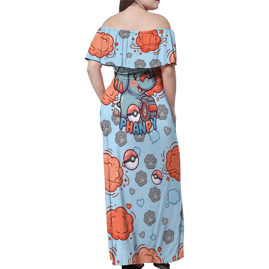 Phanpy Family Matching Off Shoulder Maxi Dress and Hawaiian Shirt Playful Kawaii Cloud Burst Art