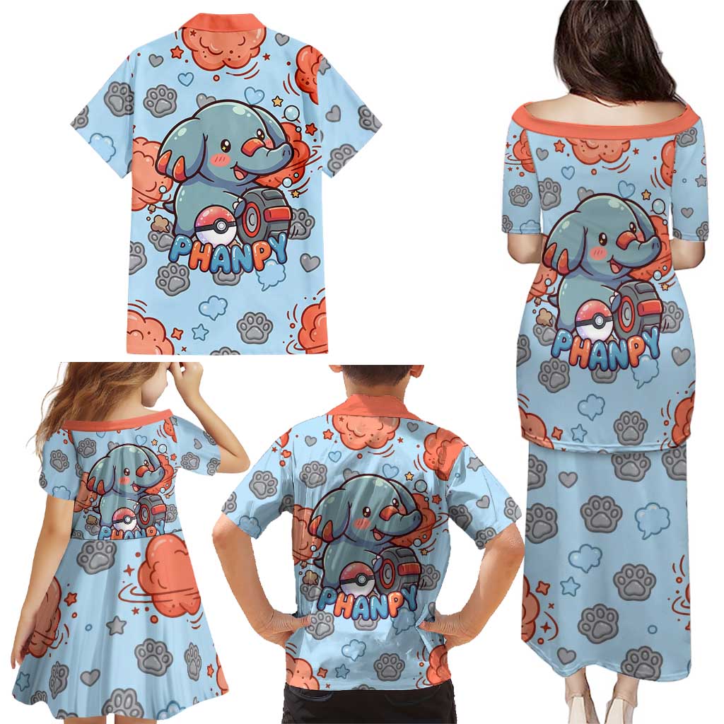 Phanpy Family Matching Puletasi and Hawaiian Shirt Playful Kawaii Cloud Burst Art