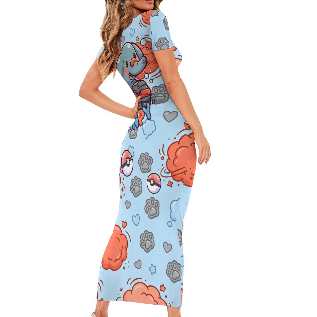 Phanpy Family Matching Short Sleeve Bodycon Dress and Hawaiian Shirt Playful Kawaii Cloud Burst Art