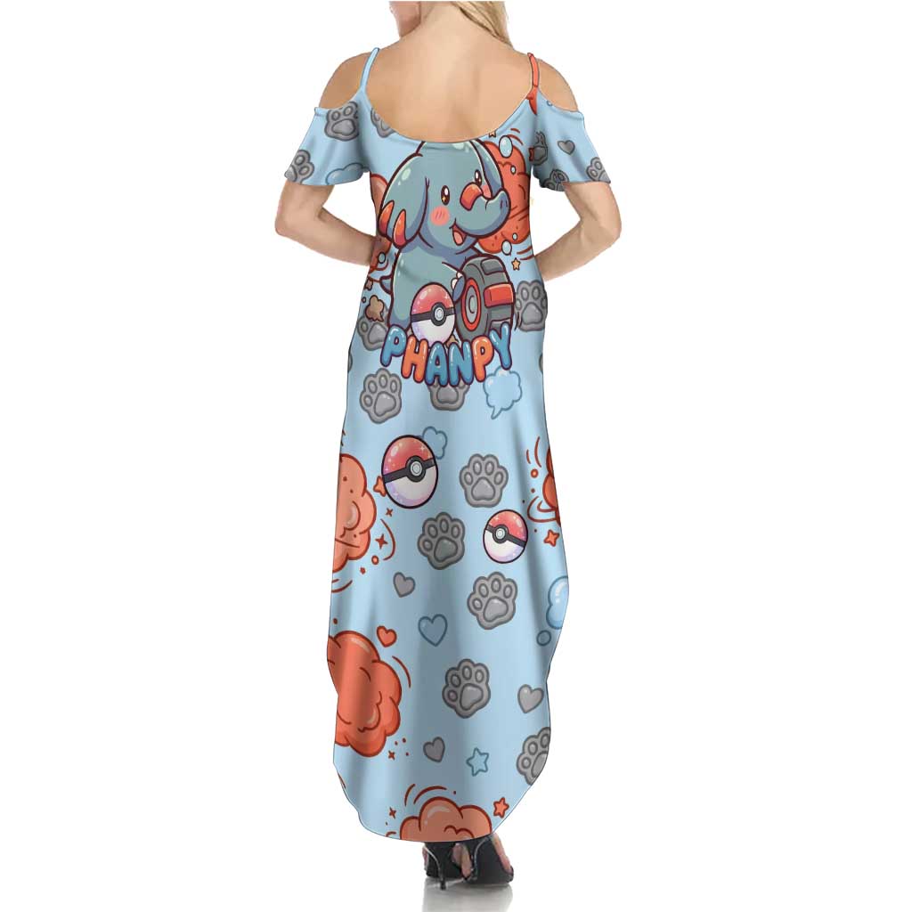 Phanpy Family Matching Summer Maxi Dress and Hawaiian Shirt Playful Kawaii Cloud Burst Art