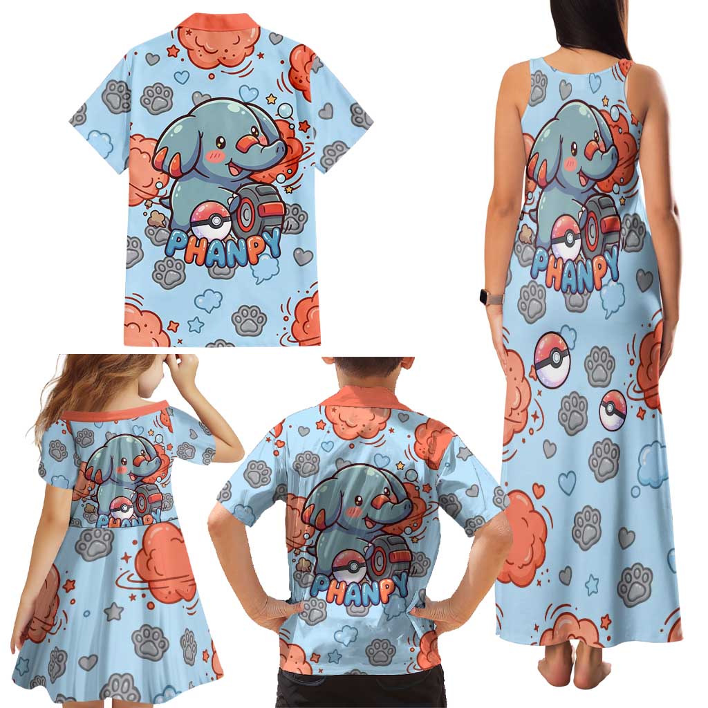 Phanpy Family Matching Tank Maxi Dress and Hawaiian Shirt Playful Kawaii Cloud Burst Art