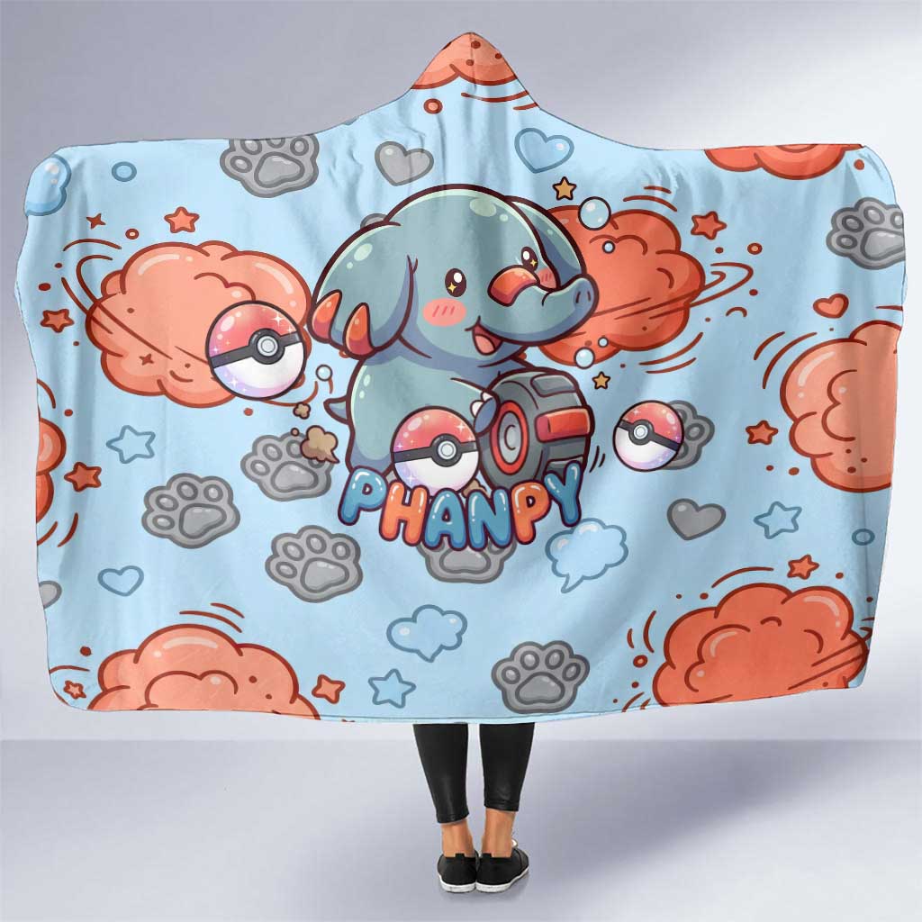 Phanpy Hooded Blanket Playful Kawaii Cloud Burst Art