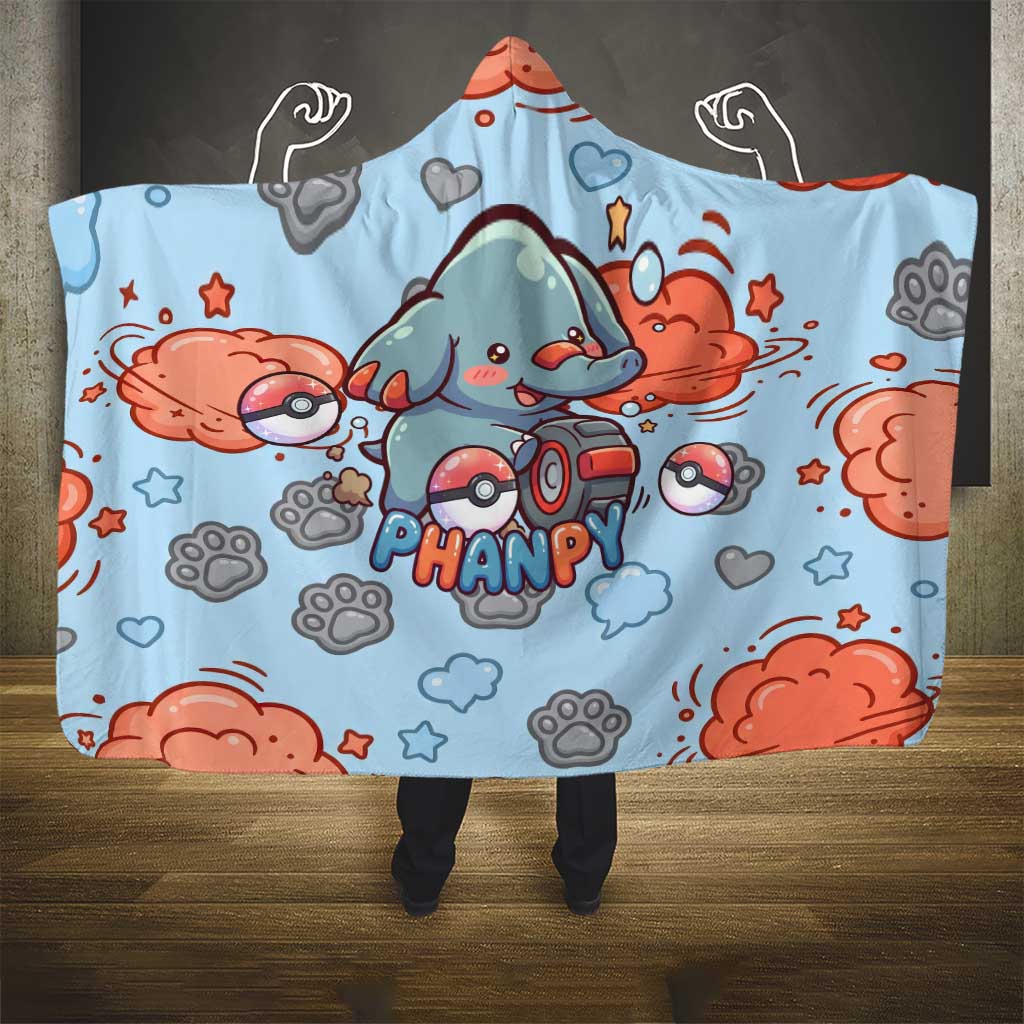 Phanpy Hooded Blanket Playful Kawaii Cloud Burst Art