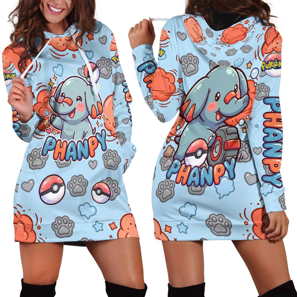 Phanpy Hoodie Dress Playful Kawaii Cloud Burst Art