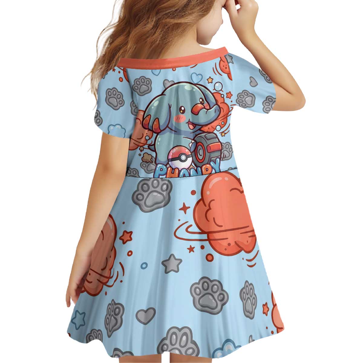Phanpy Kid Short Sleeve Dress Playful Kawaii Cloud Burst Art