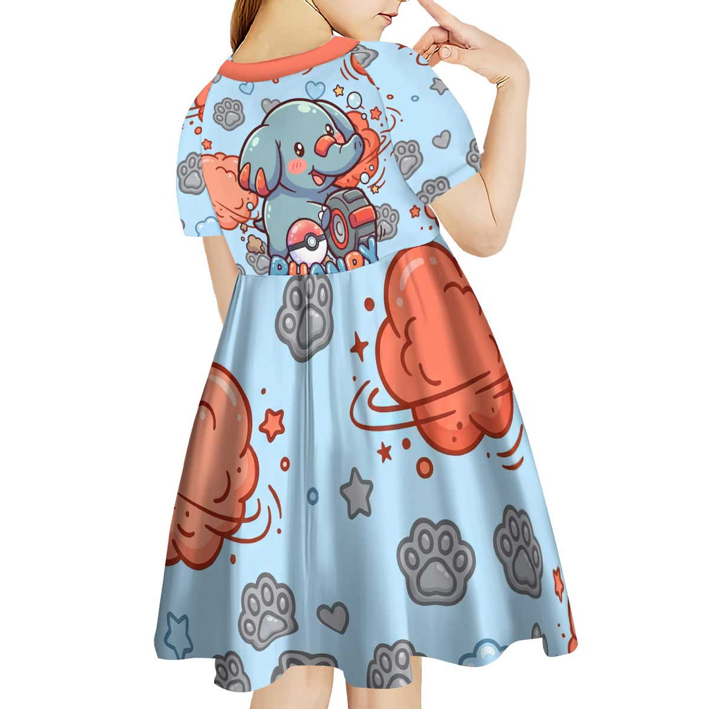 Phanpy Kid Short Sleeve Dress Playful Kawaii Cloud Burst Art