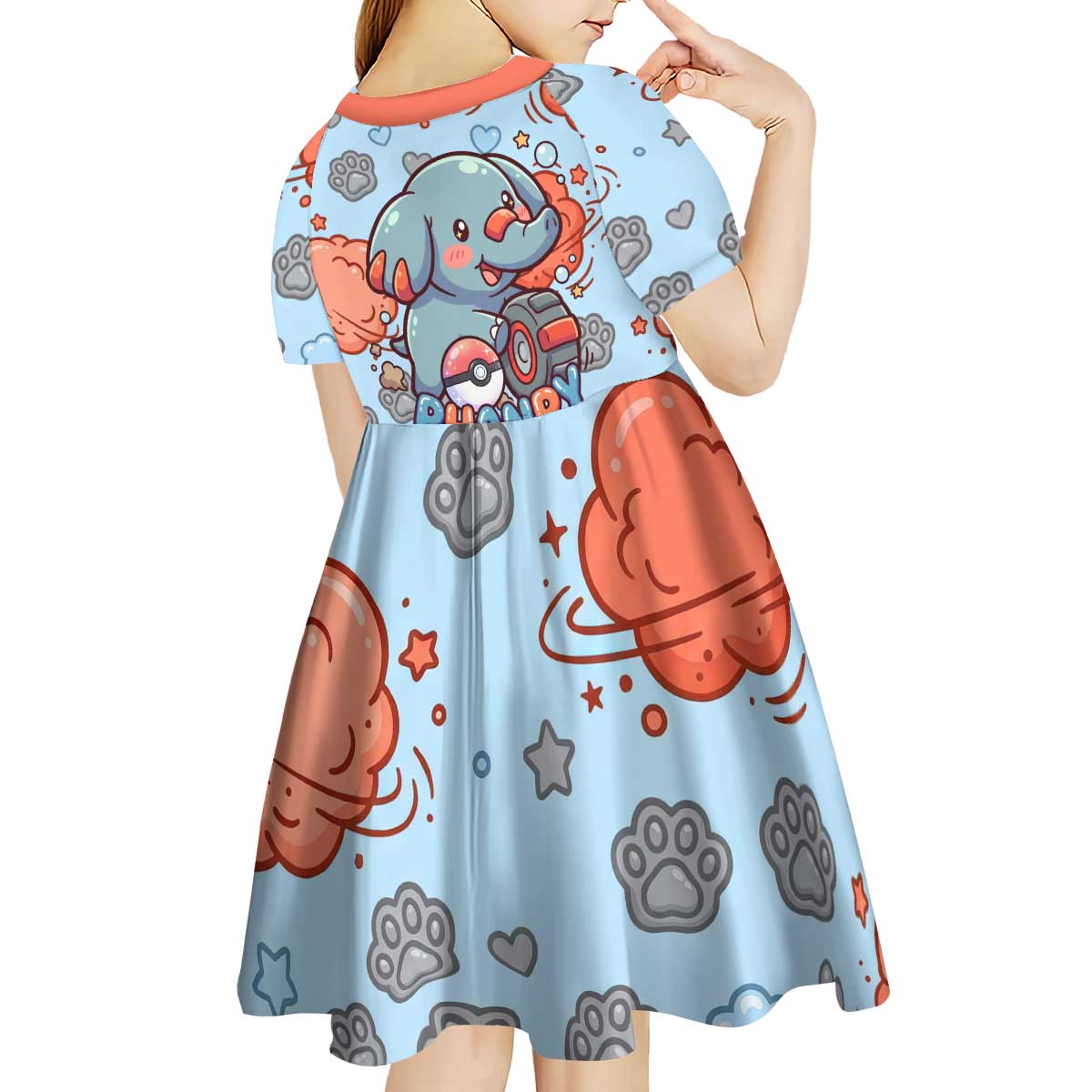 Phanpy Kid Short Sleeve Dress Playful Kawaii Cloud Burst Art