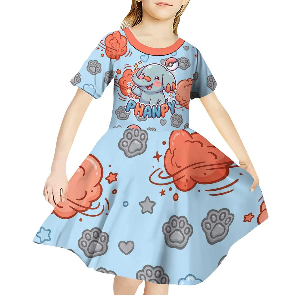 Phanpy Kid Short Sleeve Dress Playful Kawaii Cloud Burst Art