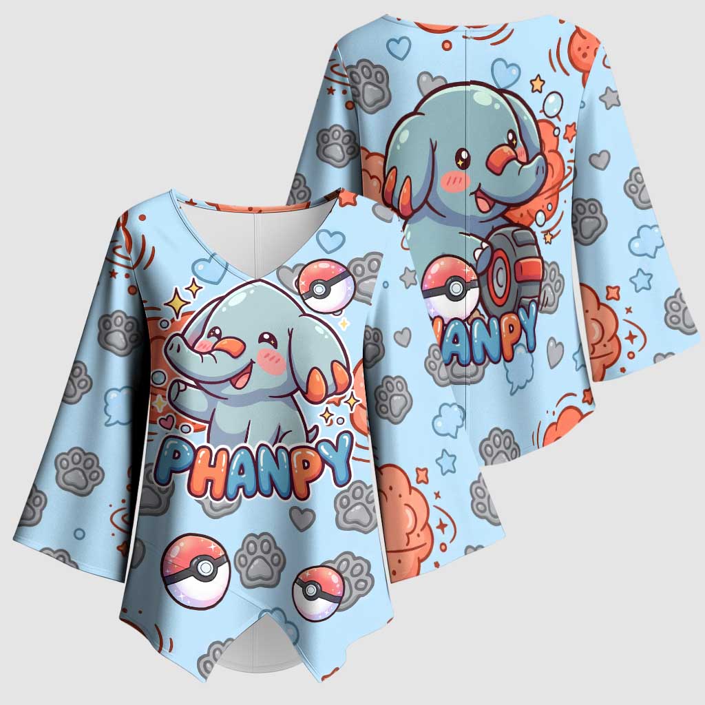 Phanpy Kimono Sleeve Blouse Playful Kawaii Cloud Burst Art