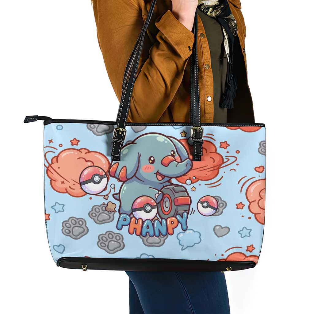 Phanpy Leather Tote Bag Playful Kawaii Cloud Burst Art
