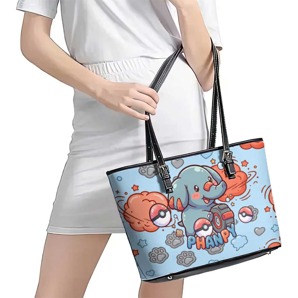 Phanpy Leather Tote Bag Playful Kawaii Cloud Burst Art