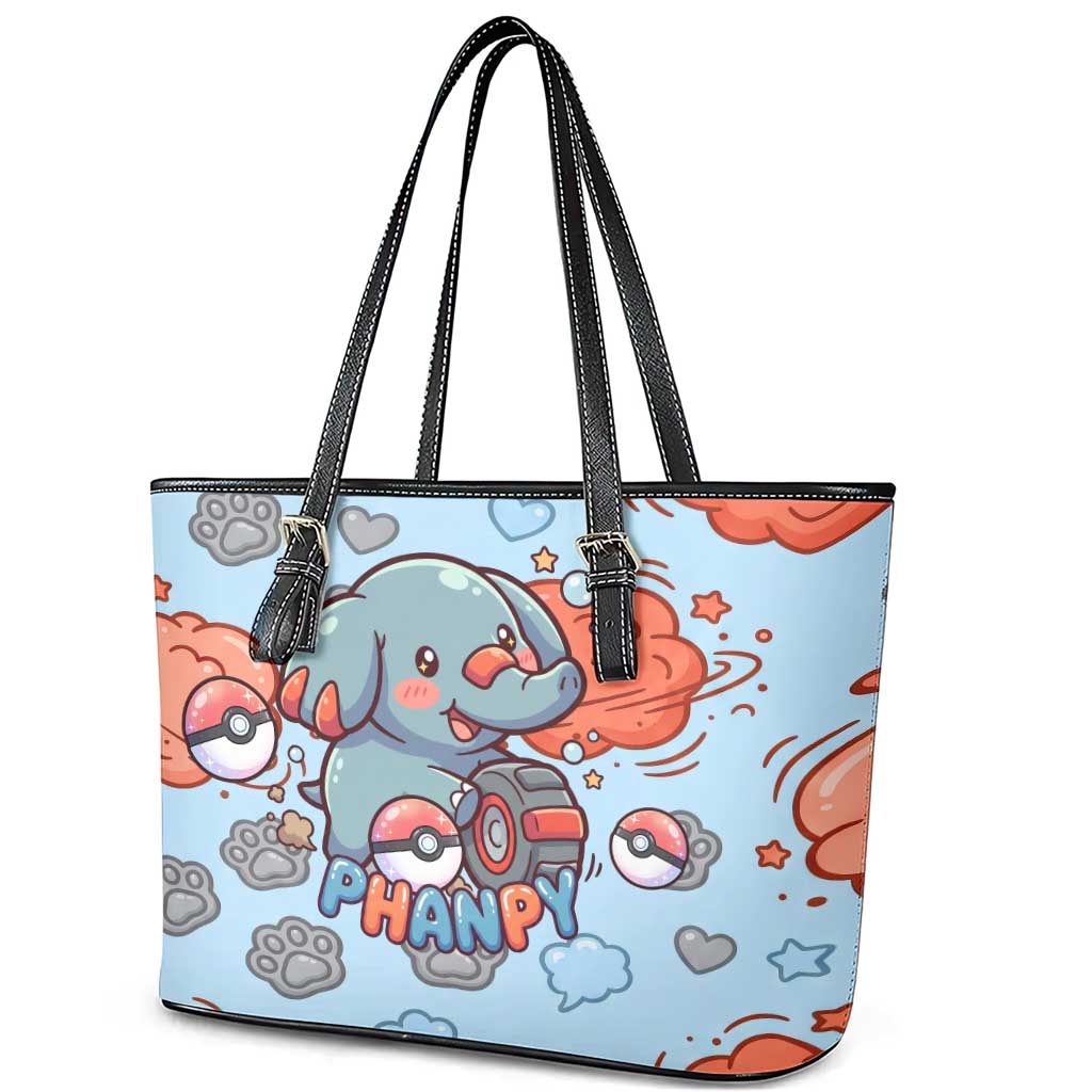 Phanpy Leather Tote Bag Playful Kawaii Cloud Burst Art