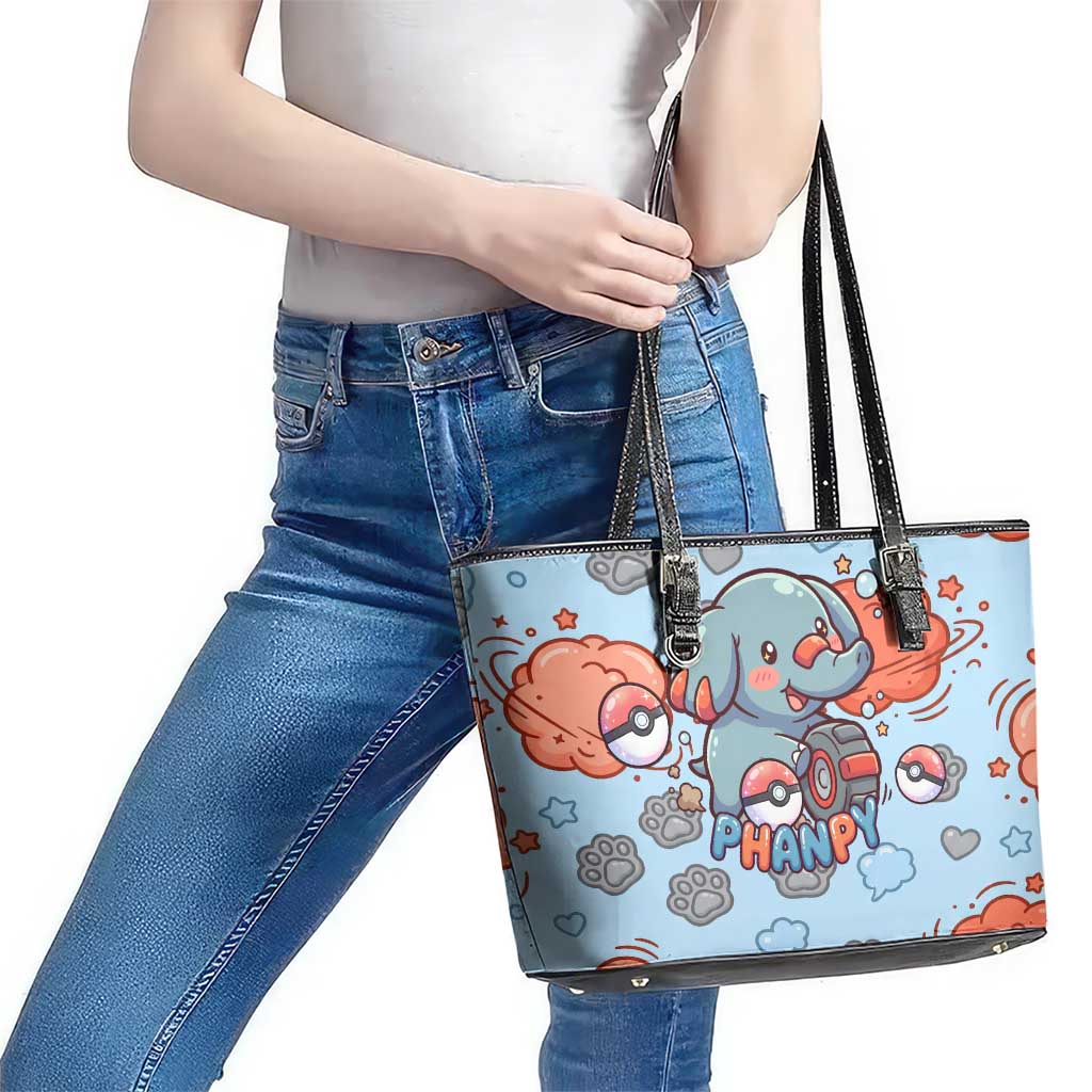 Phanpy Leather Tote Bag Playful Kawaii Cloud Burst Art