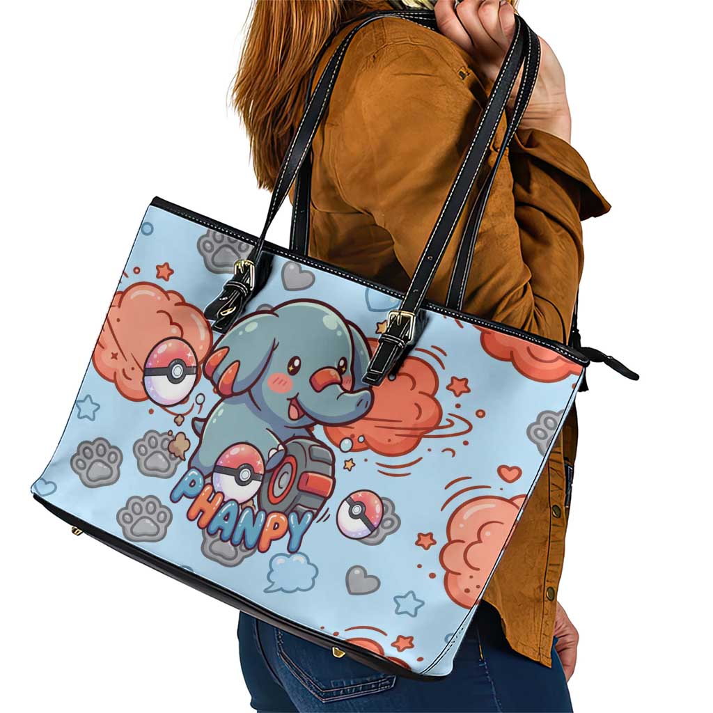Phanpy Leather Tote Bag Playful Kawaii Cloud Burst Art