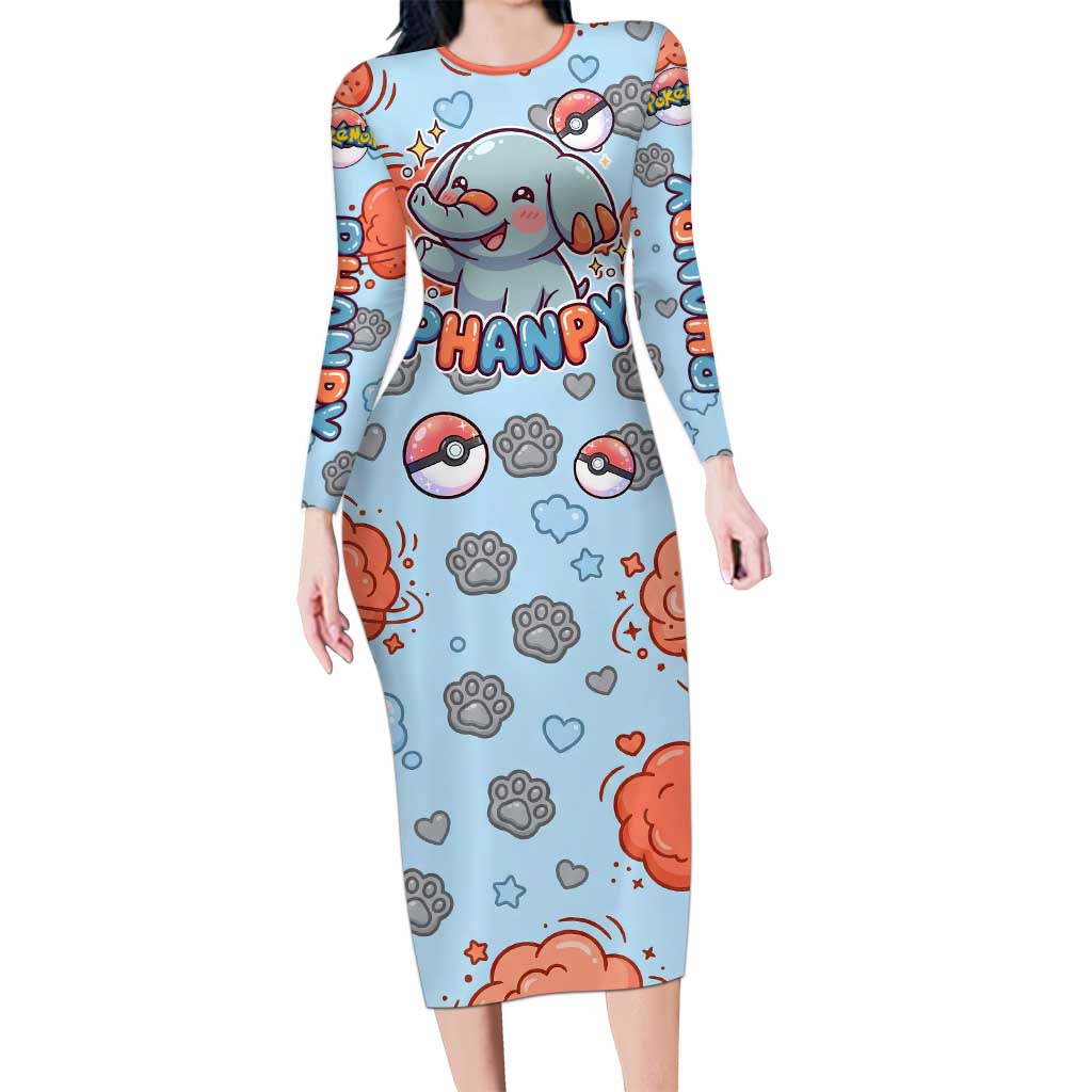 Phanpy Long Sleeve Bodycon Dress Playful Kawaii Cloud Burst Art